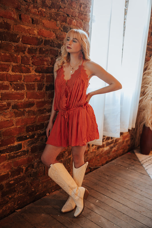 Coral Boho Romper