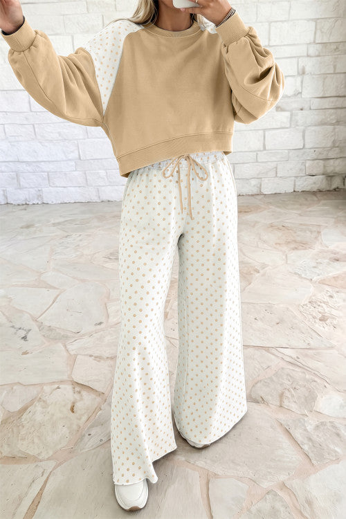 Khaki Polka Dot Patchwork Colorblock Set