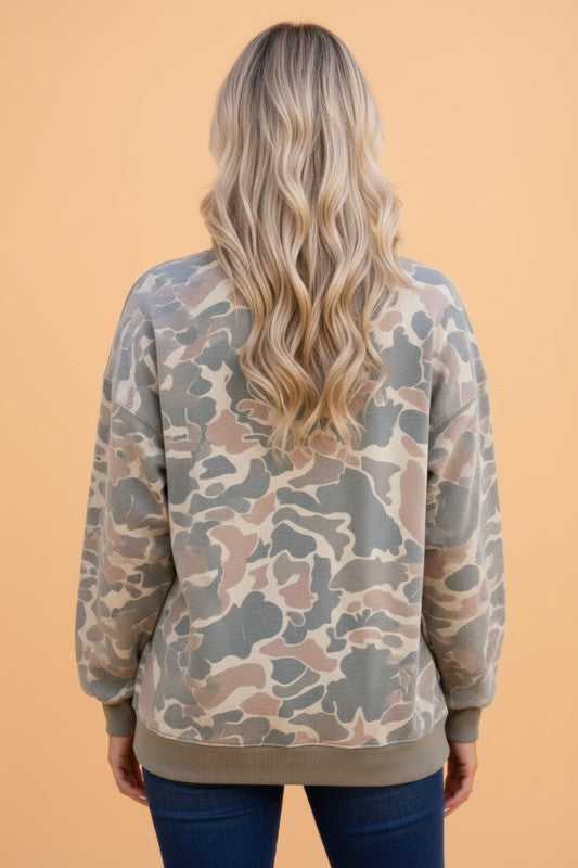 Ribbed Trim Camo Sweatshirt