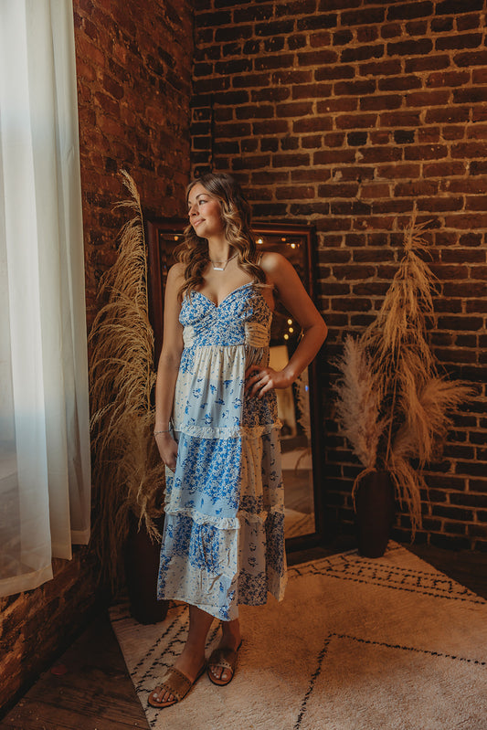 Blue Boho Patchwork Dress