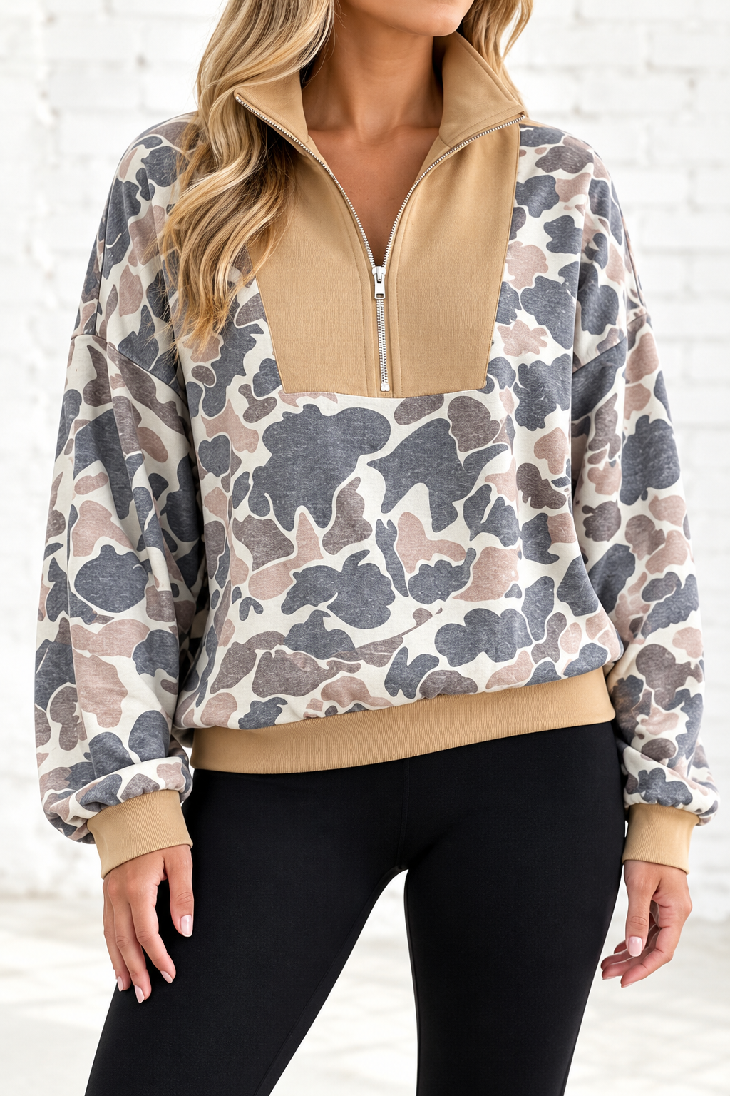 Camo Color Block Half Zip Pullover