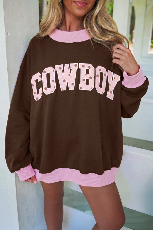 Cowboy Polka Dot Letter Graphic Colorblock Tunic Sweatshirt