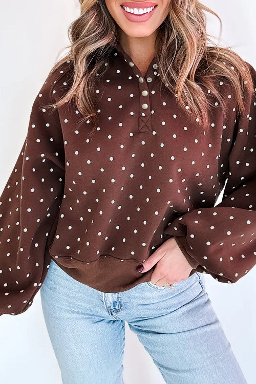 Brown polka dot collar pullover