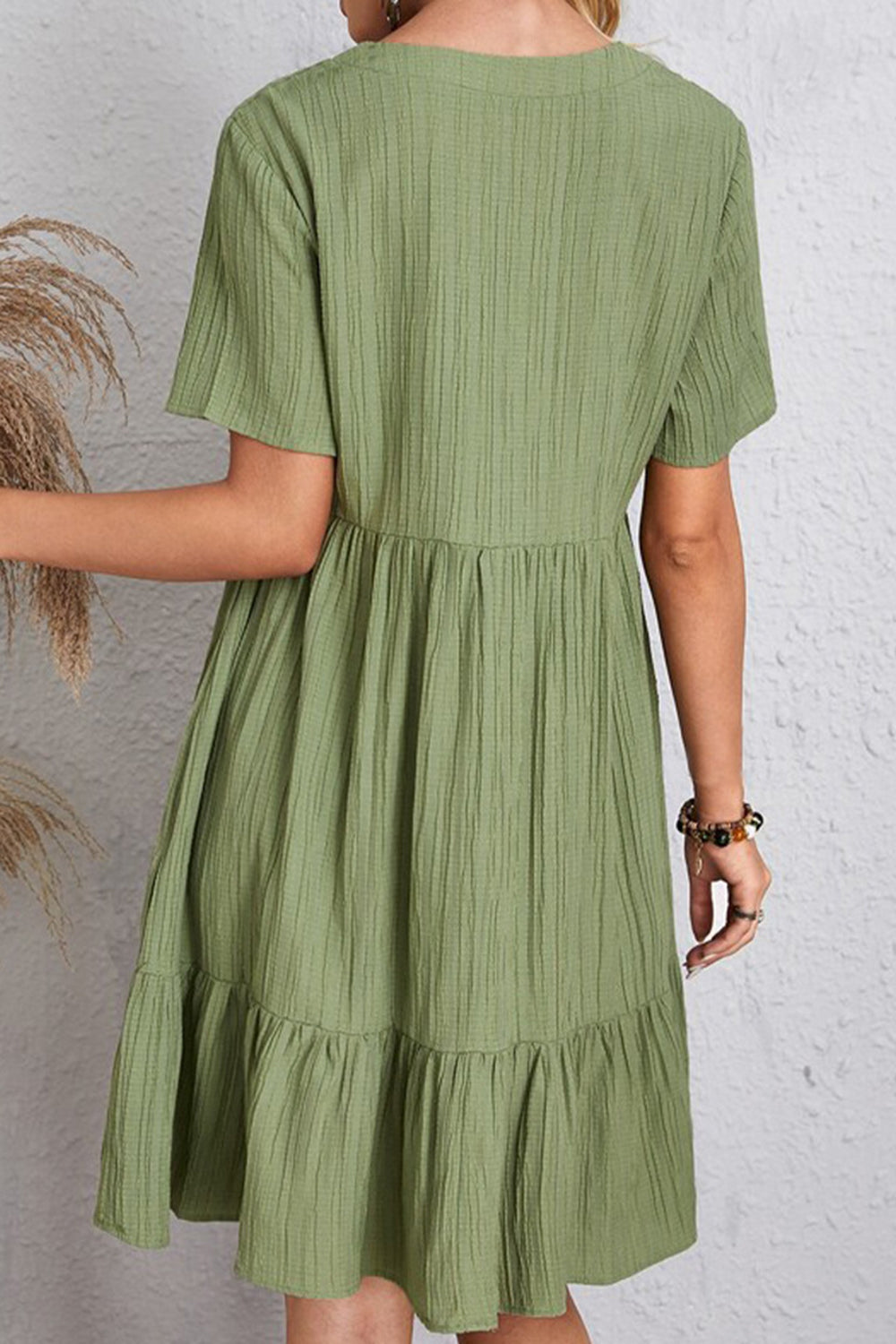 Full Size Ruched V-Neck Short Sleeve Dress